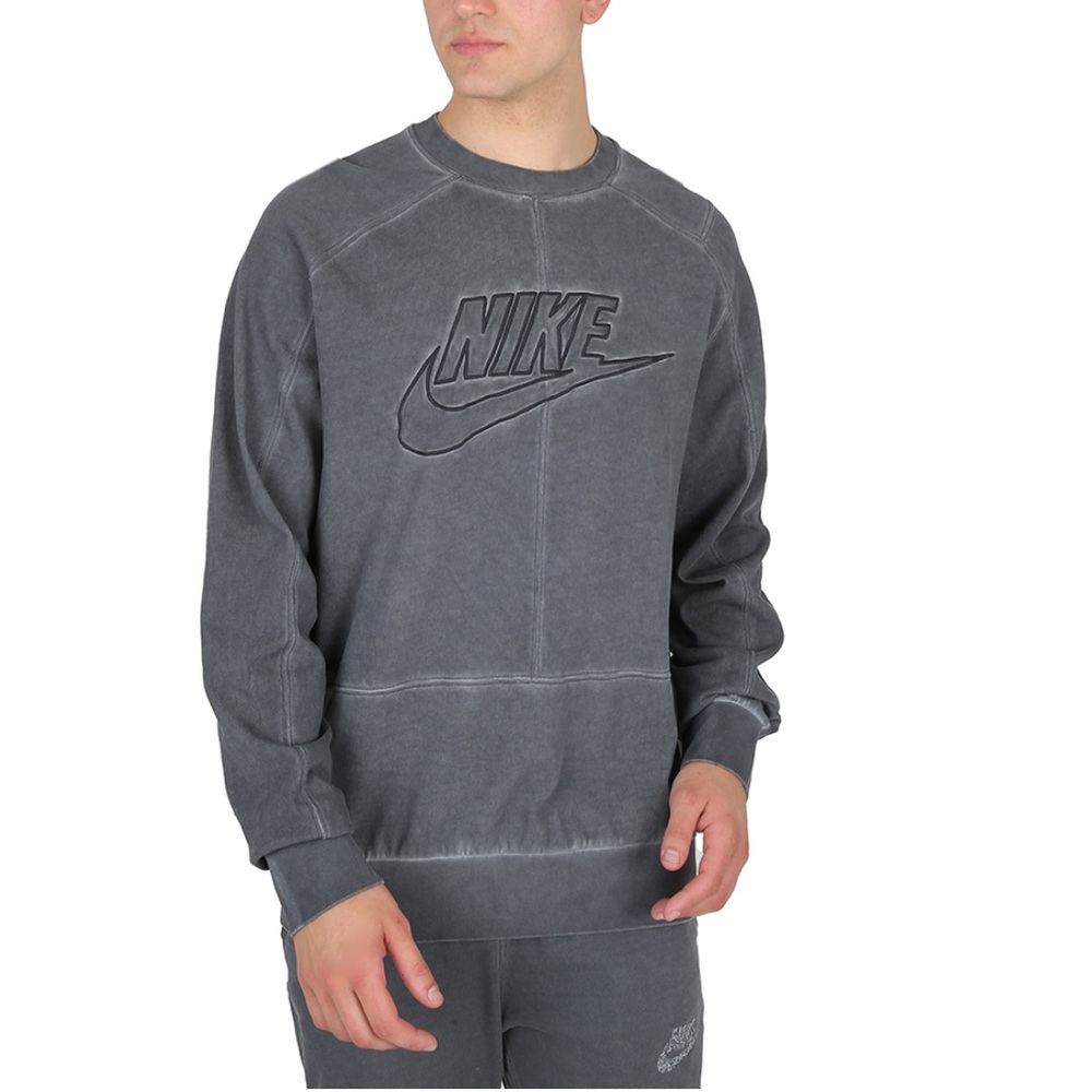 Nike Men's Charcoal Cotton Crewneck Sweatshirt - S